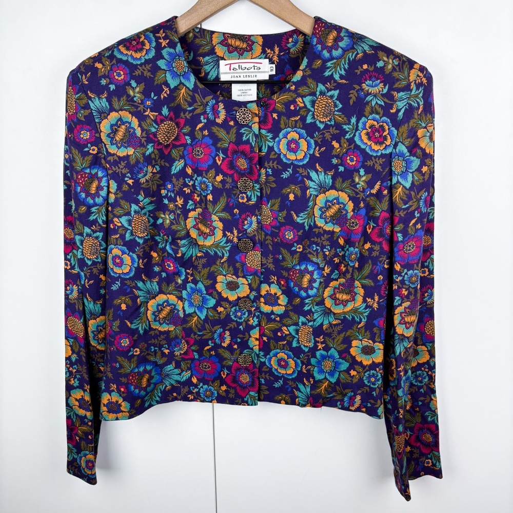 Talbots Vintage 90s Floral Pleated Midi Skirt Button Front Blazer Jacket Top Set - Picture 3 of 13